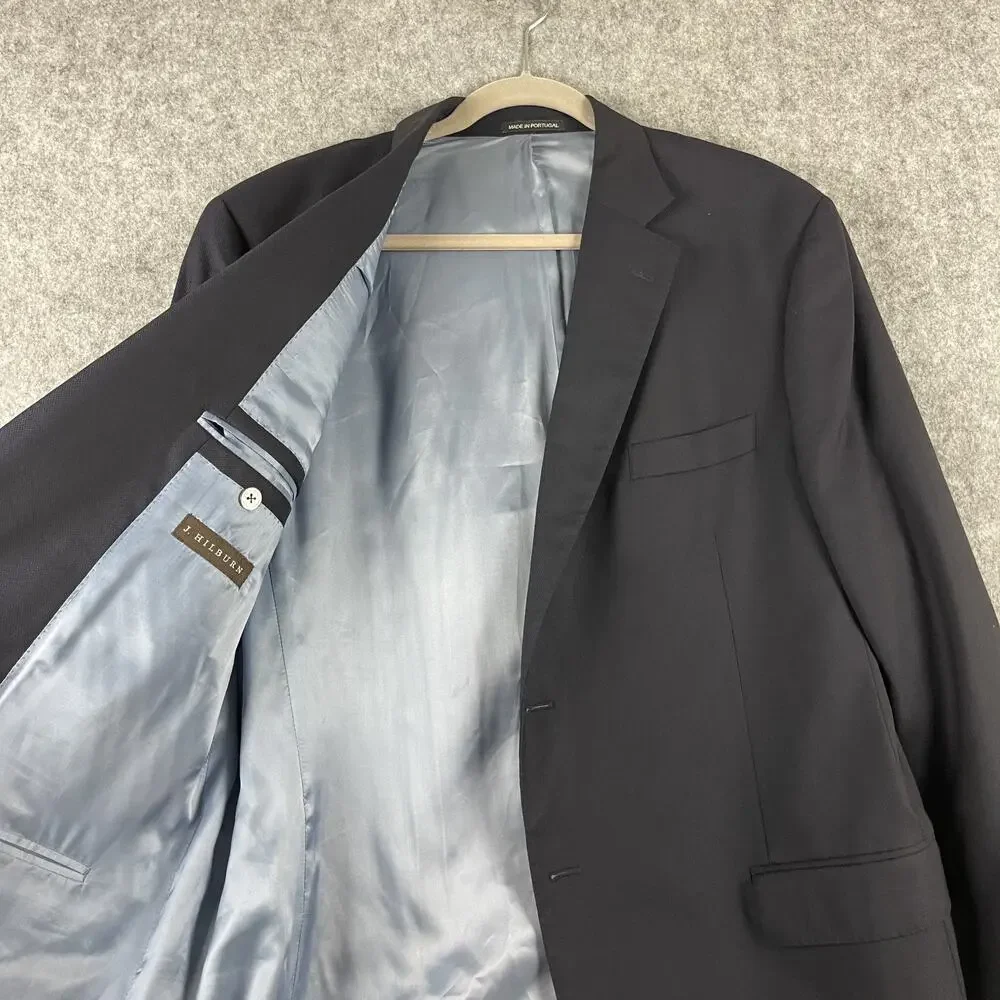 J Hilburn Wool Blazer Sport Coat Mens 46R‎ Navy Blue Guabello Italian 2 Button